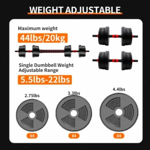5-44lbs Adjustable Dumbbell to Barbell Set